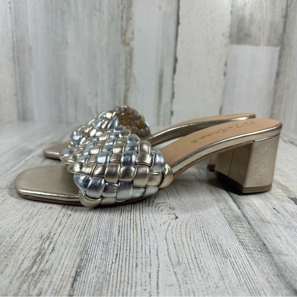 New Matisse Gigi Heeled Sandals in Woven Gold and Silver  #630 - Picture 1 of 12